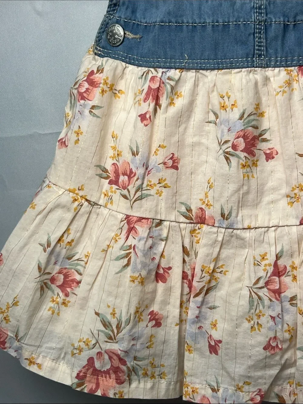 OshKosh B’Gosh denim overall dress with floral skirt size 3T